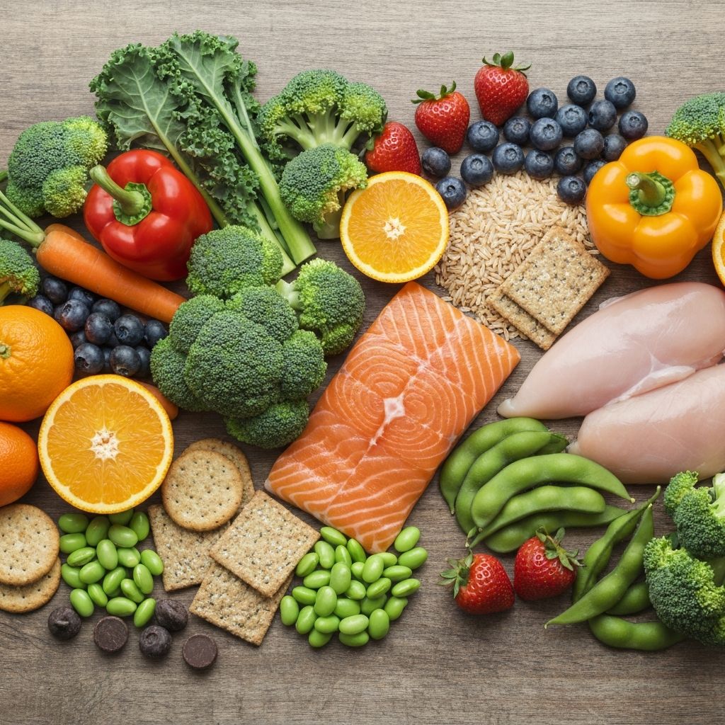 Micronutrient-rich foods including vegetables, fruits, and whole foods